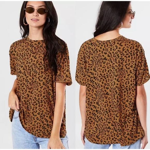 Tops - FREE PEOPLE We The Free Clarity Oversized Crew Neck T-Shirt‎ Cheetah Combo Sz XS
